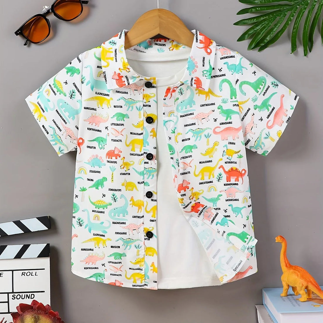 Boys Summer Holiday Hawaiian Party Style Floral And Leaf Full Print Kids Short Sleeve Lapel Shirt Children Summer Tops