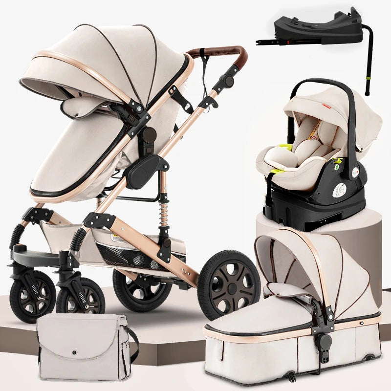 3 in 1 Baby Stroller,Baby Travel System,Baby Carriage 3in1 with Isofix Base,Foldable Newborn Pram,Reversible Standard Stroller