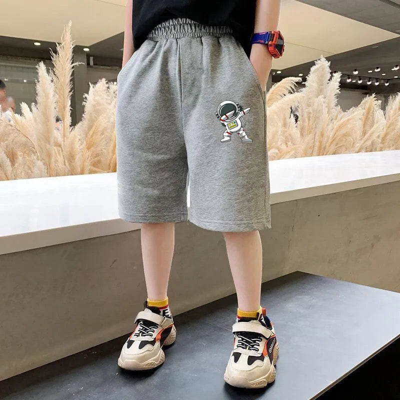 Kids Summer Cartoon Shorts 3-14Years Children Cotton Elastic Waist Knee Length Pants Gray School Student Boys Short Sweatpants