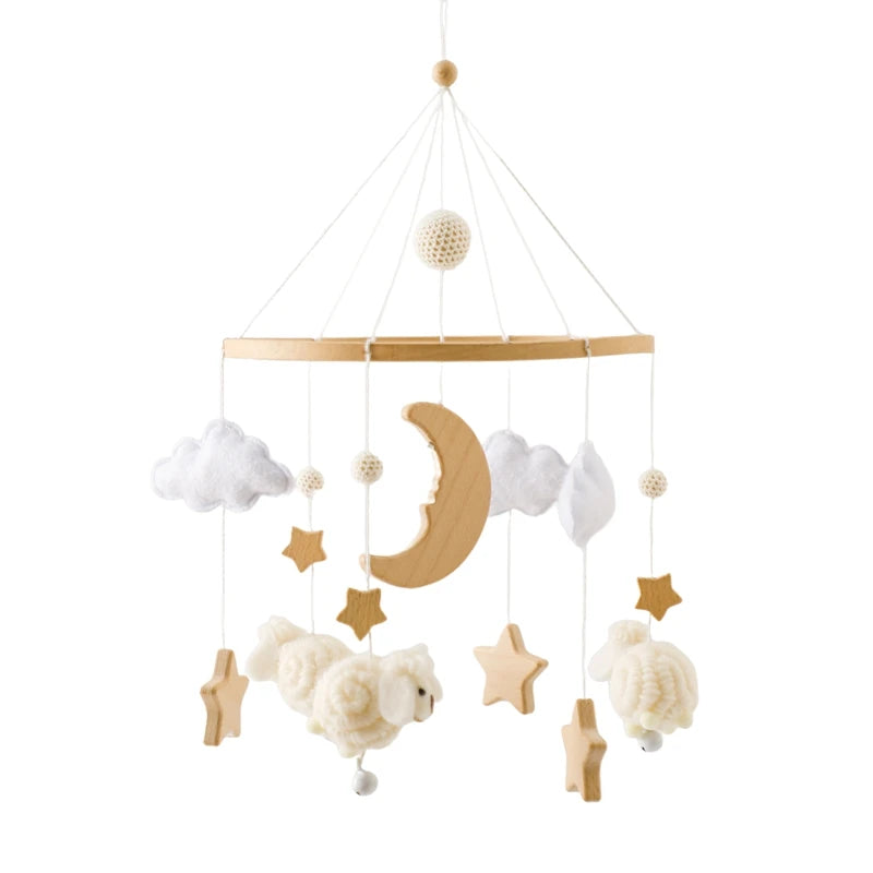 Baby Wooden Bed Bell Mobile Hanging Rattle Toys Teddy Velvet Bear Rabbit Doll Toy Newborn Music Hanger Crib Mobile Bracket Gifts