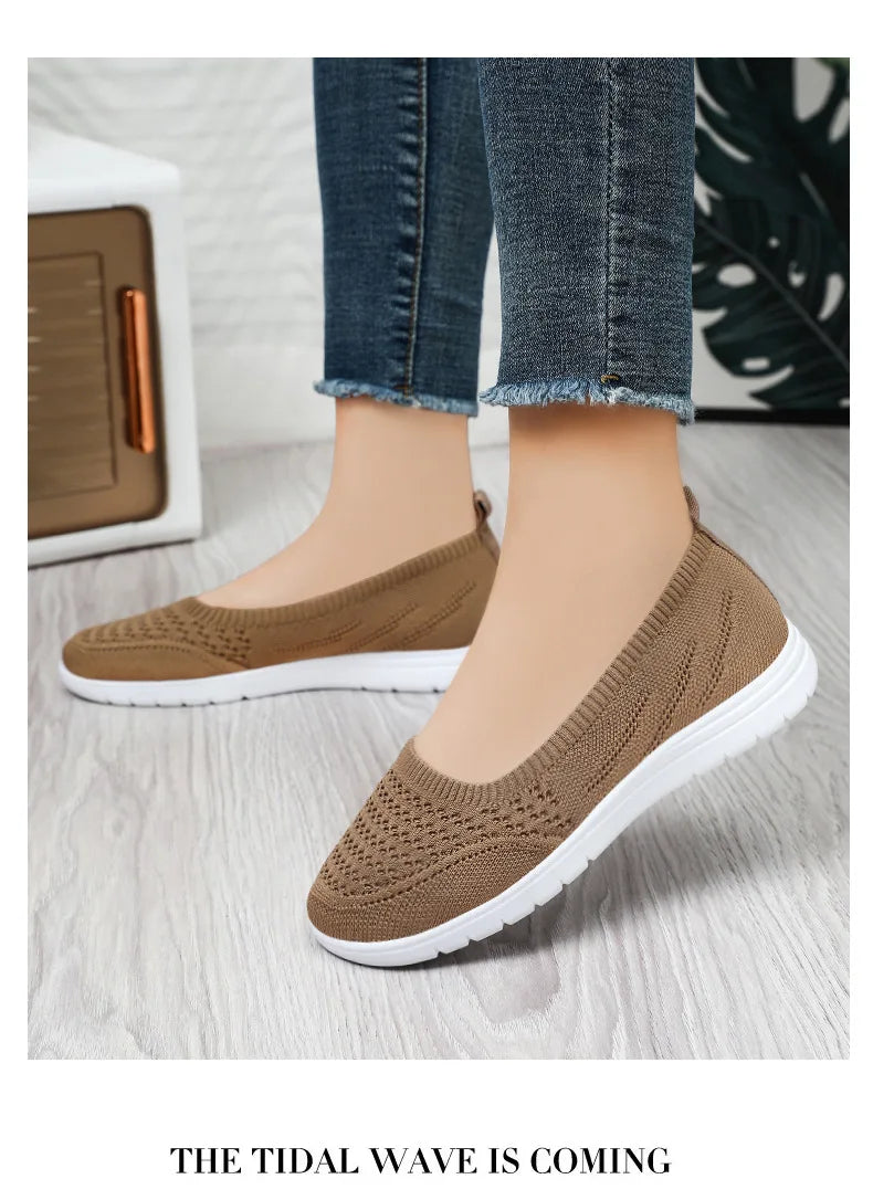 Women's Slip On Solid Color Shoes Summer Fashion Mesh Breathable Casual Shoes Walking Non Slip Platform Sandals Flats Loafers