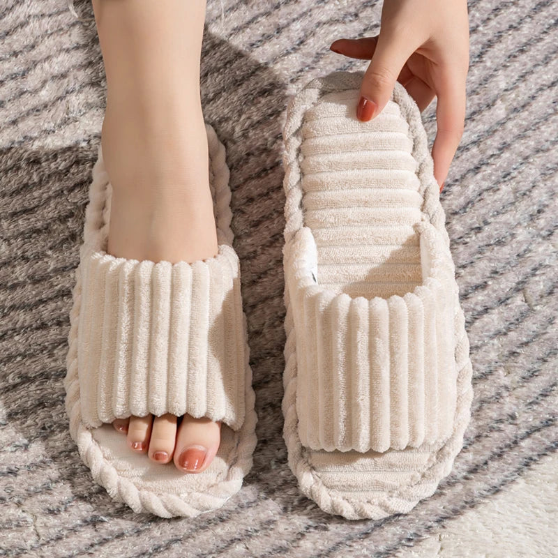 Men's open Toed Slippers Autumn and Winter Indoor Anti slip Breathable Bedroom Silent Couple's home Shoes for Srping and Autunm