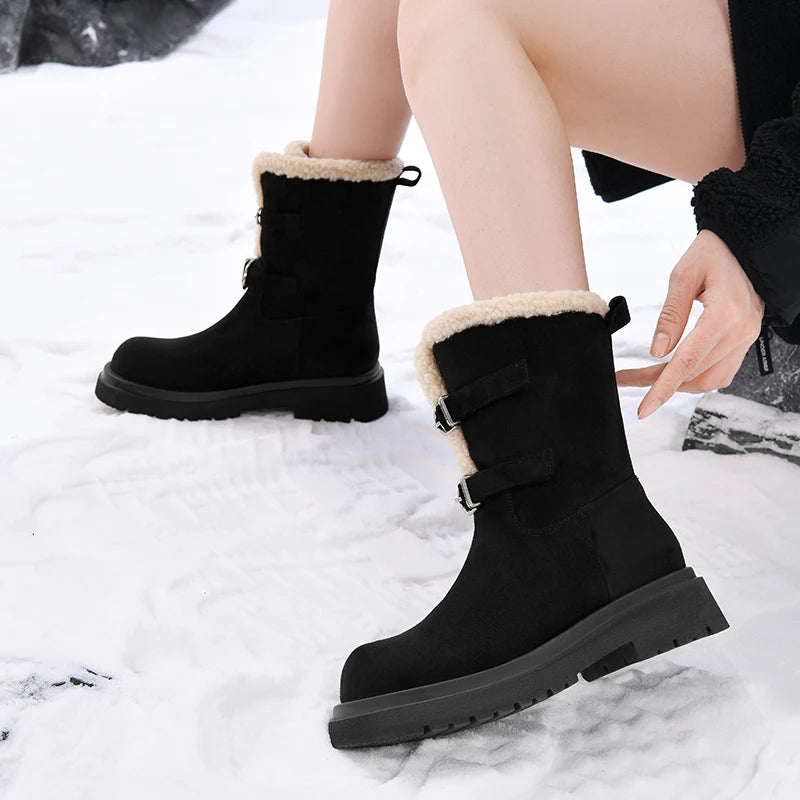 AUTUSPIN 4cm Platform Chunky Snow Boots Women Leisure Novelty Warm Plush Wool Shoes Female Outdoor Thermal Short Booties Woman