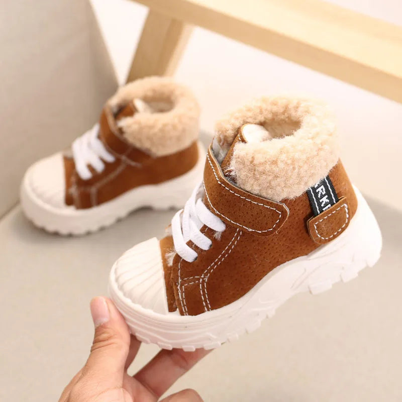 2021 Children Warm Boots Winter New Boys Plus Thicken Velvet Cotton Shoes Girls Waterproof Short Boots Baby Cotton Boots