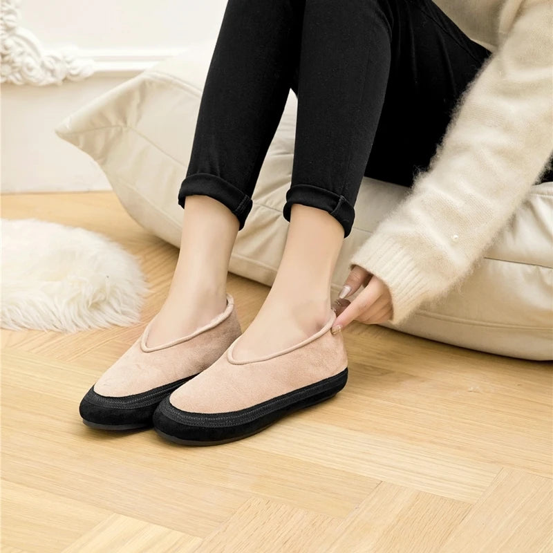 AIYUQI Winter Flat Shoes Women 2024 New Wool Lining Warm Women Snow Shoes Genuine Leather Comfortable Female Winter Ballet Shoes