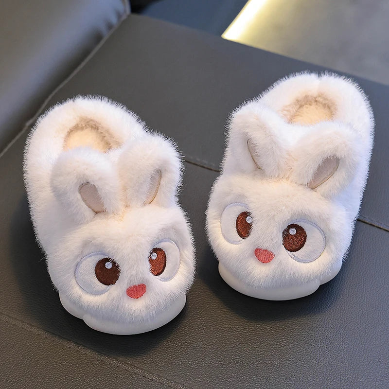 New Winter Cute Big eyed Rabbit Children's Waterproof Warm Non-slip Fluffy Slippers For Girls Boys Kids Indoor Home Cotton Shoes