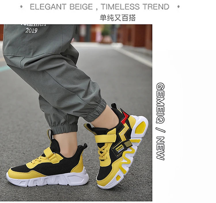 Cartoon Children's Sneakers Kids Fashion Boys Non-slip Casual Shoes Outdoor Breathable Student Walking Running Sneaker Yellow