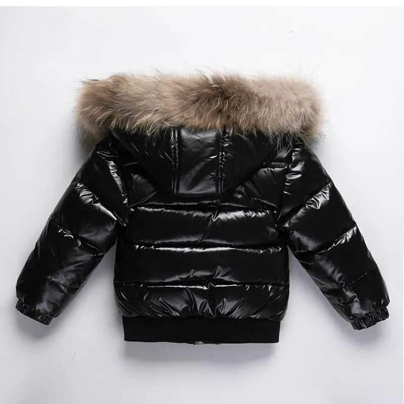 2024 Winter Down Jacket For Girl Real Fur Waterproof Shiny Thicken Warm Boy Winter Outerwear Coat 1-6 Years Kids Parka Outfit