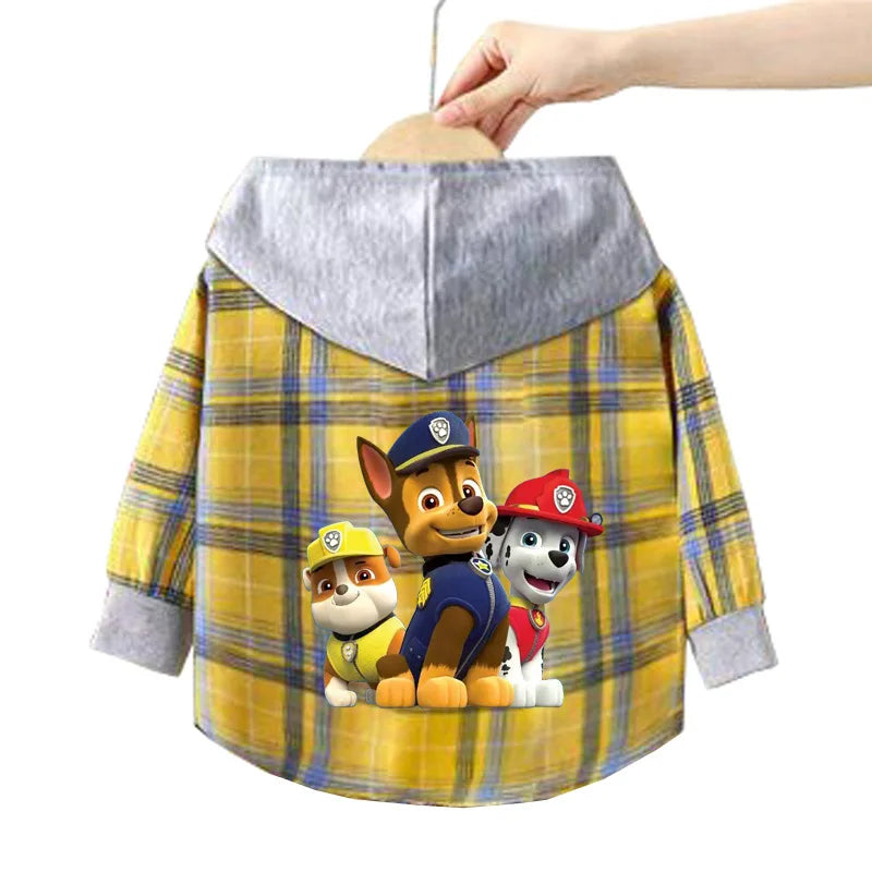 Paw Patrol Children's Hooded Shirts Kids Clothes Baby Boys Plaid Shirts Coat for Spring Autumn Girls Long-Sleeve Jacket Clothing