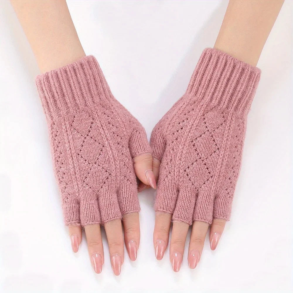 Mink Fleece Soft Winter Half Finger Gloves Women Warm Luxury Solid White Plush Knitted Fingerless Gloves Wrist Mittens Writting