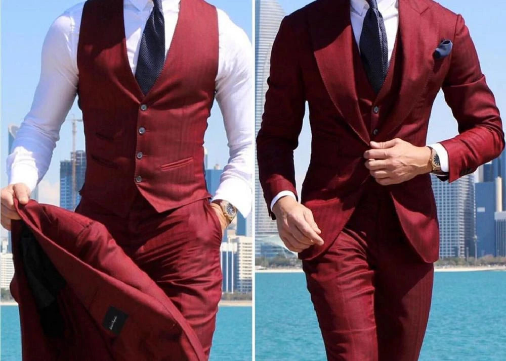 Elegant Wedding Tuxedos Suits Slim Fit Bridegroom For Men 3 Pieces Groomsmen Suit Male Cheap Formal Business (Jacket+Vest+Pants)