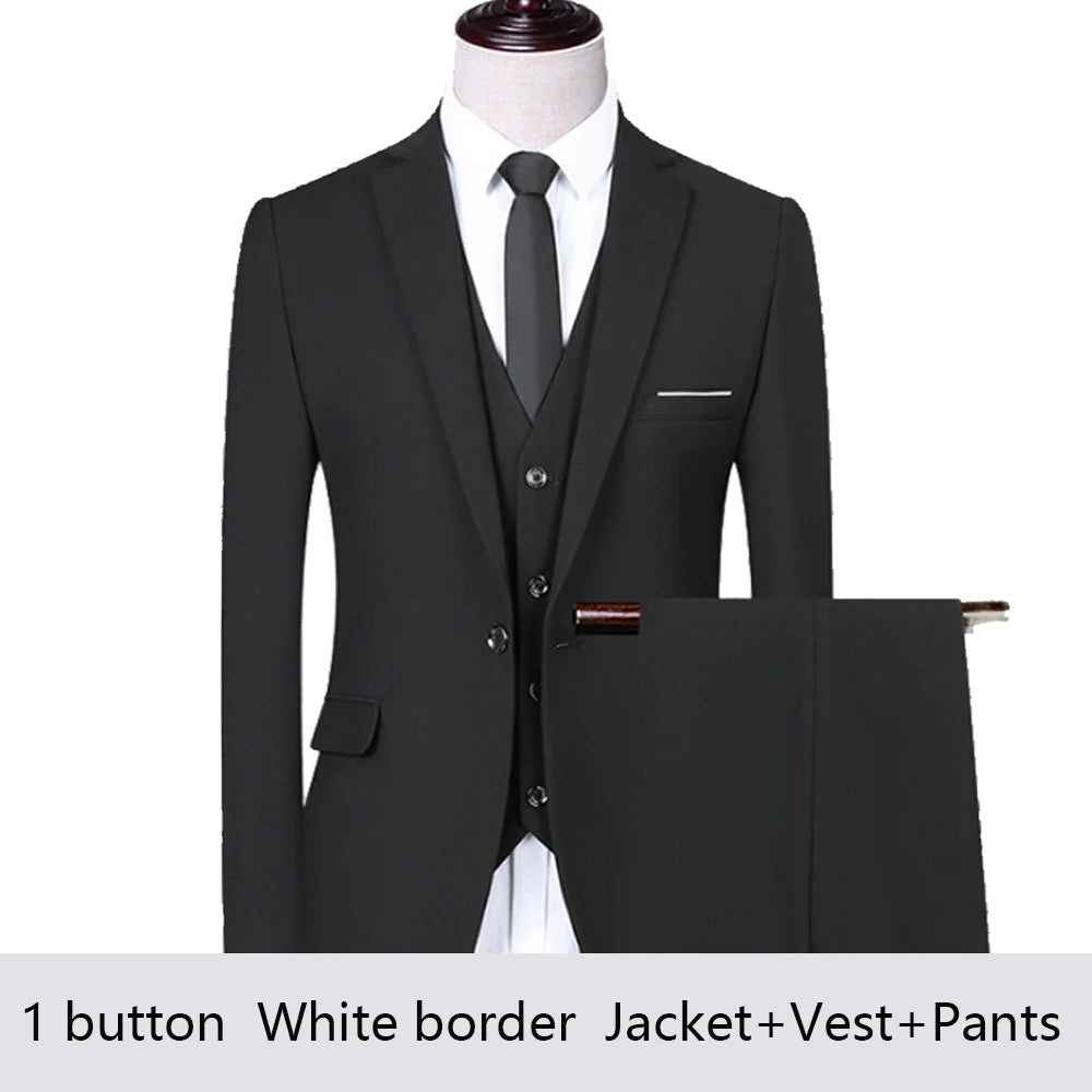 High Quality Wedding Suits For Men Elegant Blazers Set 3 Pieces Formal Classic Jackets Vest Pants Full Coats Luxury 2024 Costume