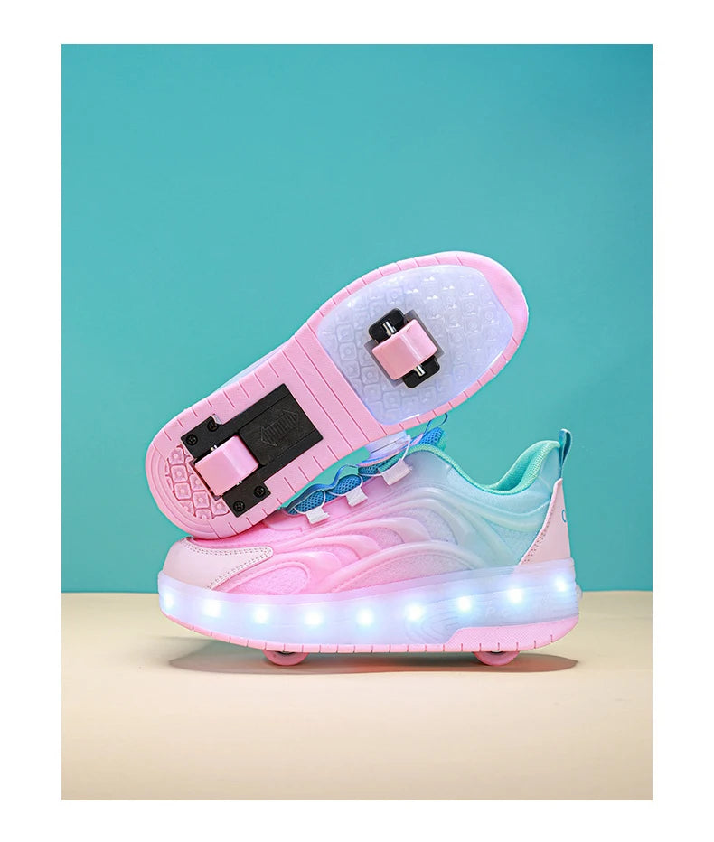 Two Wheels Children's Led Light Roller Skate Shoes For Kids Boys Girls Glowing Sports Luminous Sneakers Skateboard USB Charging