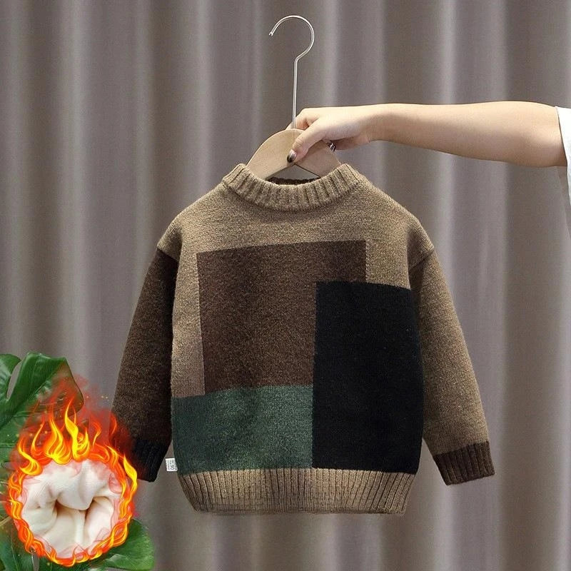 Boys Woolen Sweater Crochet Cotton Windbreak 2023 Dazzling Warm Thicken Autumn Winter Pullover Plus Size Children's Clothing