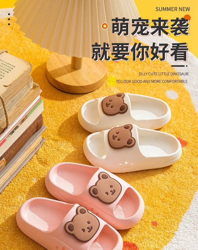 Cartoon Bear Kids Slippers Boys Girls Thick Sole Non-slip Beach Shoes Summer Soft EVA Comfort Flip Flops Indoor Bathroom Slipper