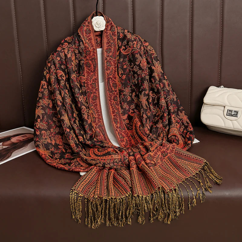 Tassel Blanket Design Thick Pashmina New Winter Warm Shawl Wrap Cashmere Scarf Women Neckerchief Poncho Stoles 2025