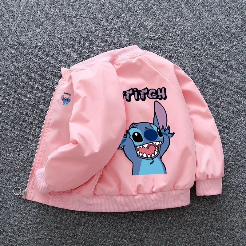 2024 Autumn Baby Girl Stitch Jacket Coat Children Boy Cartoon Lilo and Stitch Zipper Long Sleeve Windproof Kid Outerwear Costume