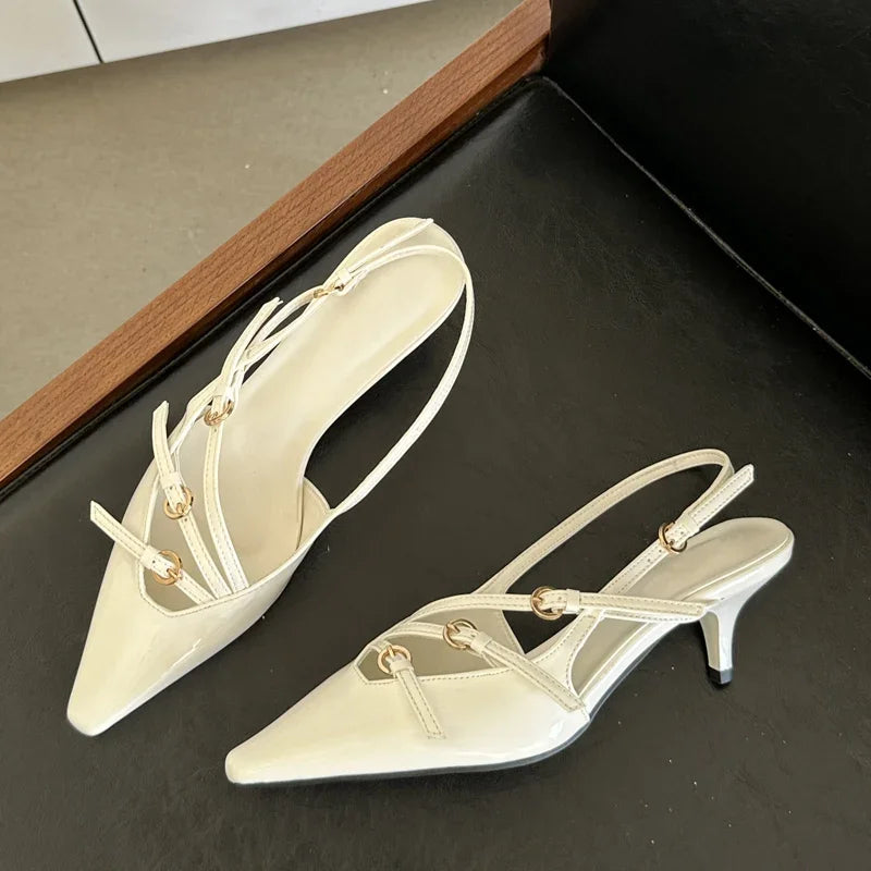 Eilyken Designer Narrow Band Buckle Strap Pumps Women Sexy Pointed Toe Thin Heels Wedding Banquet Dress Mule Ladies Shoes