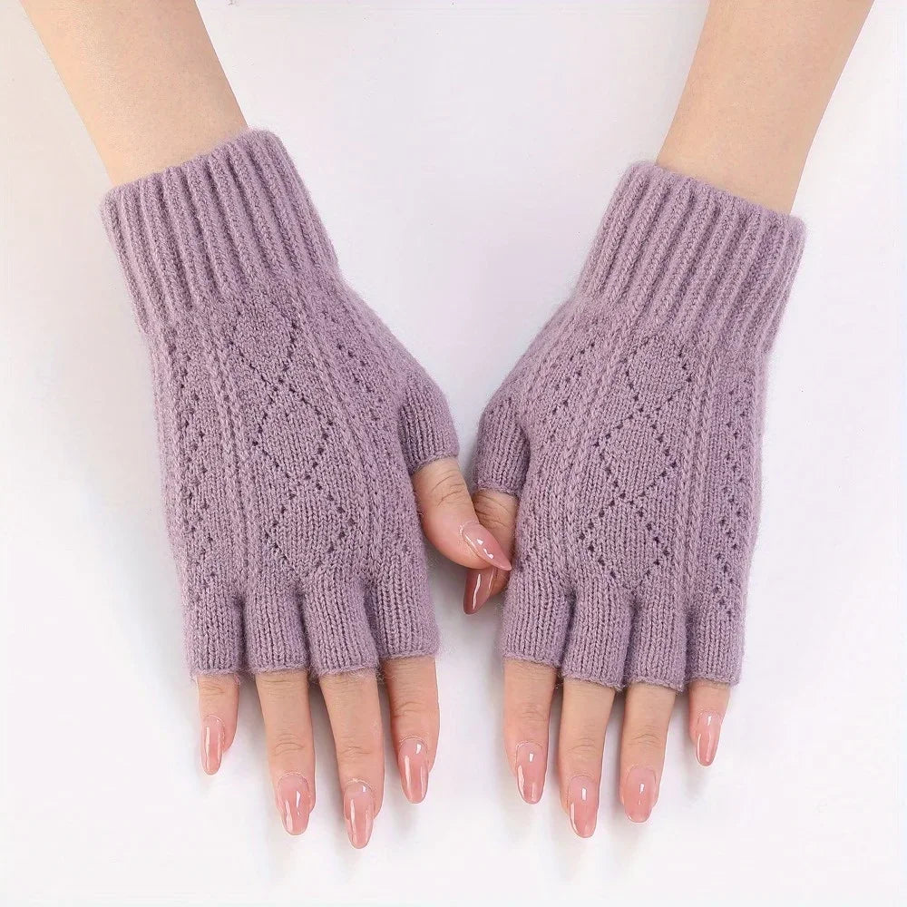 Mink Fleece Soft Winter Half Finger Gloves Women Warm Luxury Solid White Plush Knitted Fingerless Gloves Wrist Mittens Writting