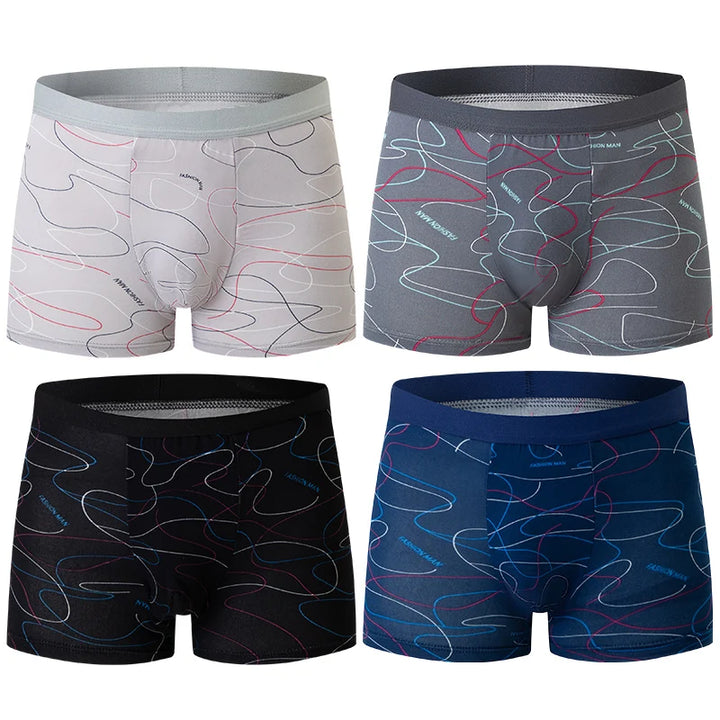 4-piece MEN'S Underwear Comfortable and Fashionable Plus-size Printed Boyshort Maximum 6XL Swimming Trunks for Teenagers.