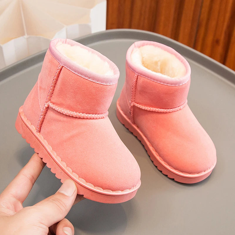 Children Snow Boots Concise Style Plush Chunky Winter Kids Short Boot Solid Color Slip-on Unisex Classic Boys Girls Shoes 23-36