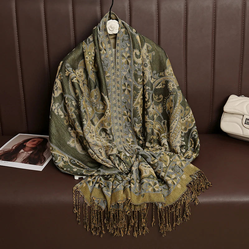 Tassel Blanket Design Thick Pashmina New Winter Warm Shawl Wrap Cashmere Scarf Women Neckerchief Poncho Stoles 2025