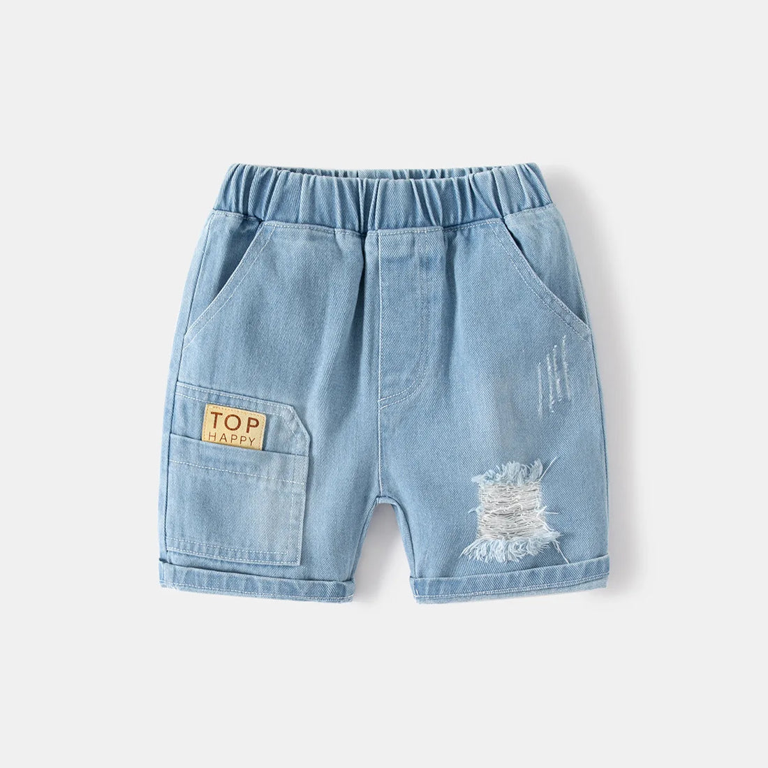 2025 Summer Boys Fashionable Ripped Jeans Children Casual Letter Shorts 2-8Years Kids Elastic Waistband Denim Shorts