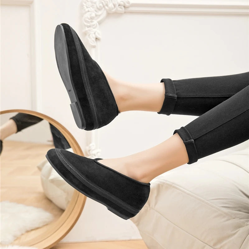 AIYUQI Winter Flat Shoes Women 2024 New Wool Lining Warm Women Snow Shoes Genuine Leather Comfortable Female Winter Ballet Shoes