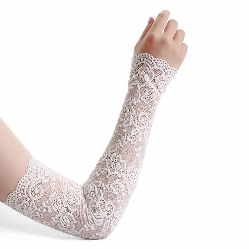 1Pair Sexy Lace Flowers Sunscreen Arm Sleeve for Women Summer Driving UV Protection Gloves Elegant Long Fingerless Arm Sleeve