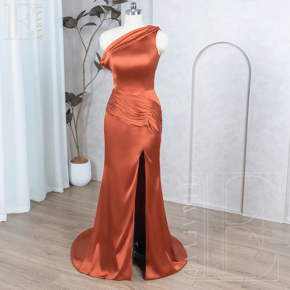 Burnt Orange Satin Wedding Dresses for Bridesmaid Mermaid Wedding Party Dress Elegant Gowns Side Split Evening Party Gown Robe