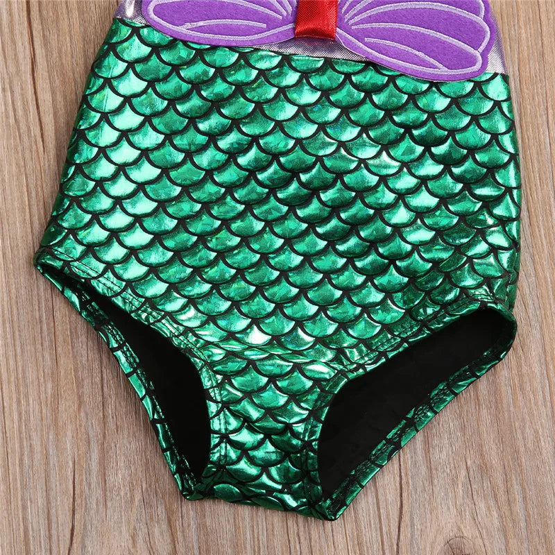 0-8years Baby Girl One_piece Swimsuit Shellfish Scale Mermaid Print Lace-Up Swimwear For Girls Summer Bodysuit Bathing Suit