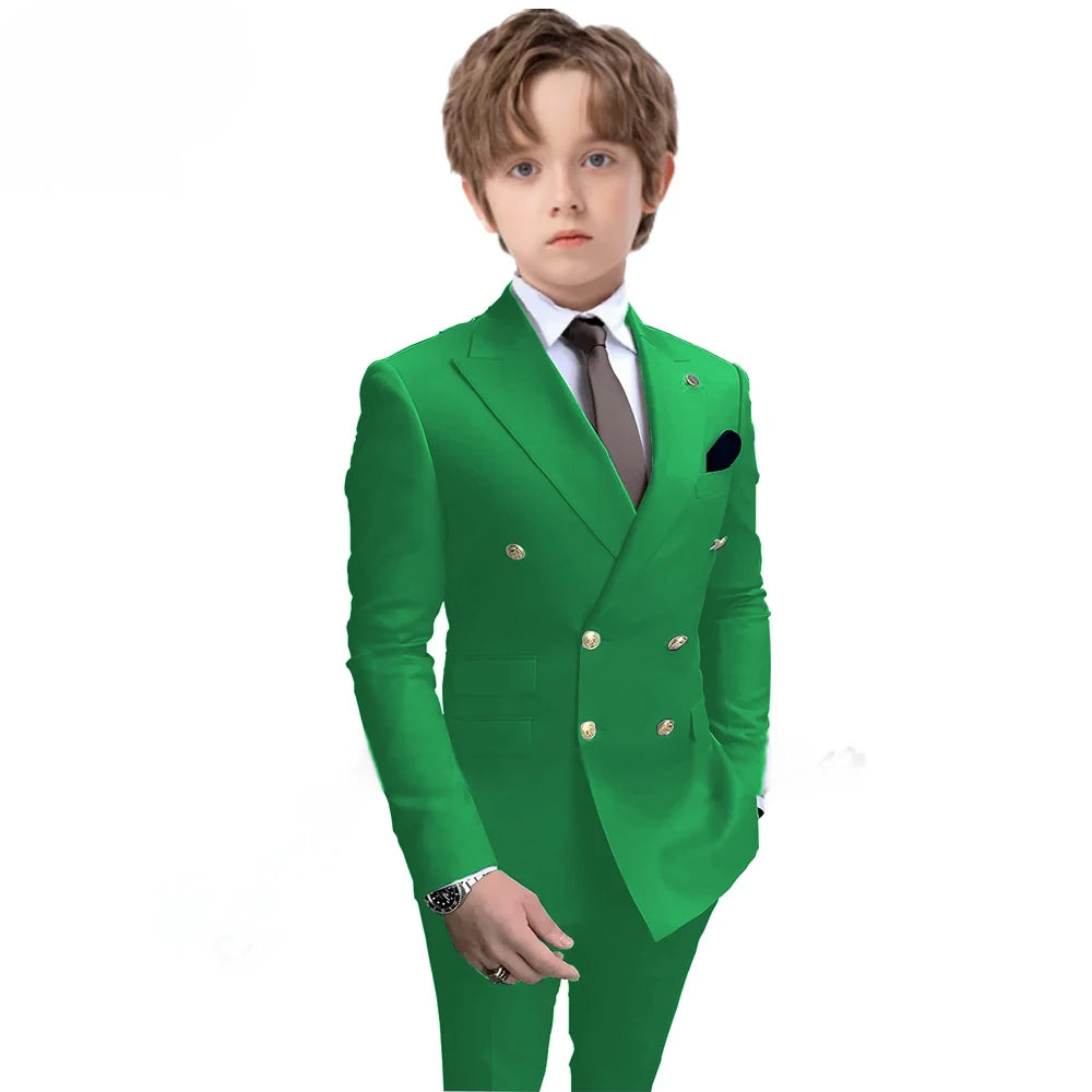 Navy Blue Boys 2 Piece Suit Double Breasted Blazer Kids Wedding Tuxedo Jacket Pants Formal Child Clothes 2-16 Years Old