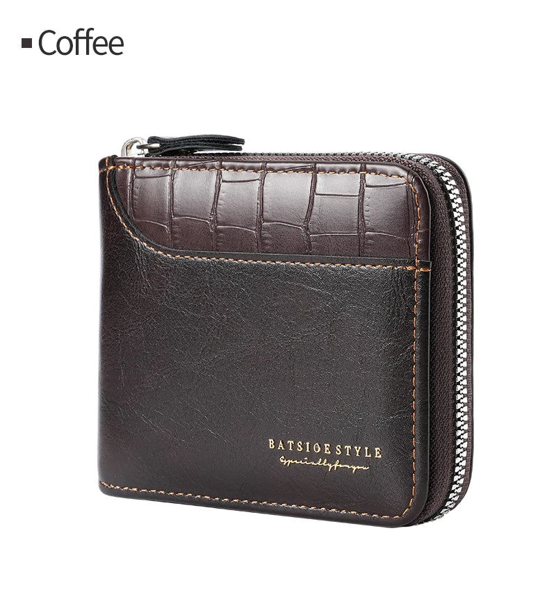 Leather Men’s Wallet Luxury Mens Purse Male Zipper Card Holders with Coin Pocket Rfid Wallets Gifts for Men Money Bag