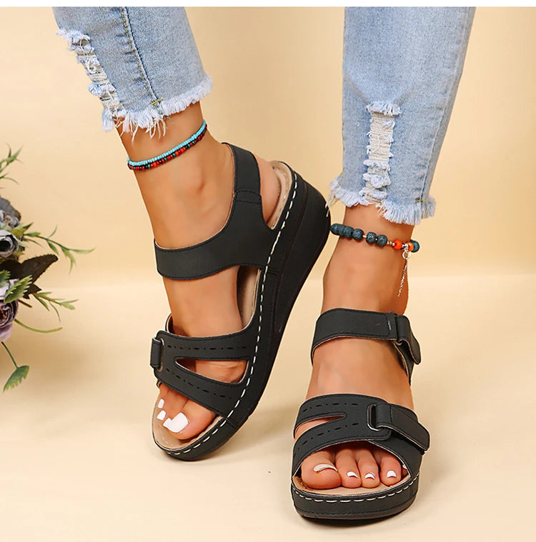 New Open Toe Fashion Women's Sandals Summer 2023 Soft Sexy Womens Sandals Wedge Buckle Women's Orthopedic Sandal Footwear Female