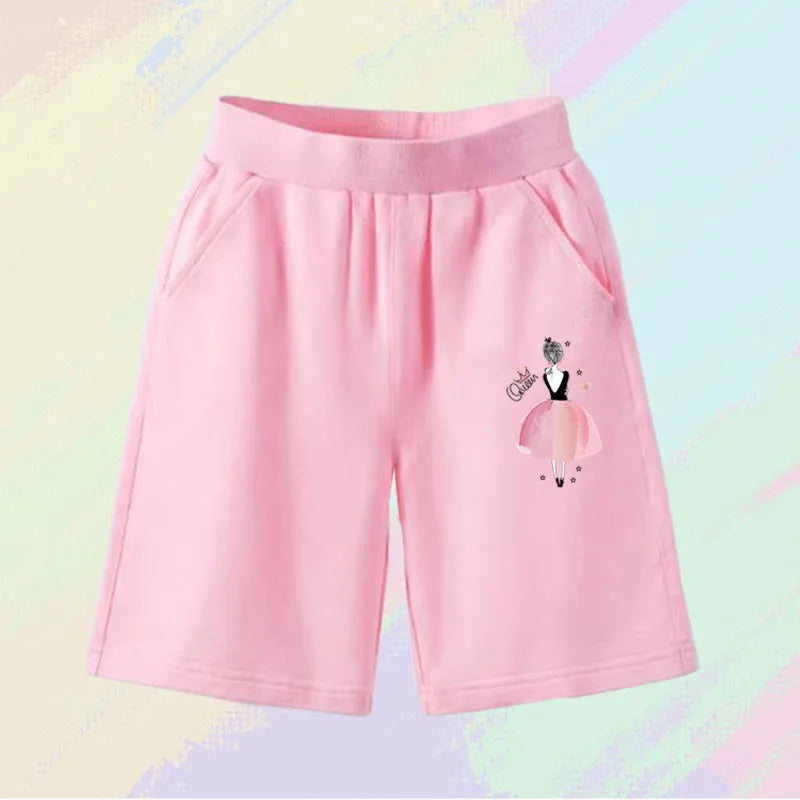 2023 Girls Summer Cat Ear Print Shorts Kids Elastic Waist Beach Short with Pocket Sports Short Pants Kids Cute Clothes 3-14y