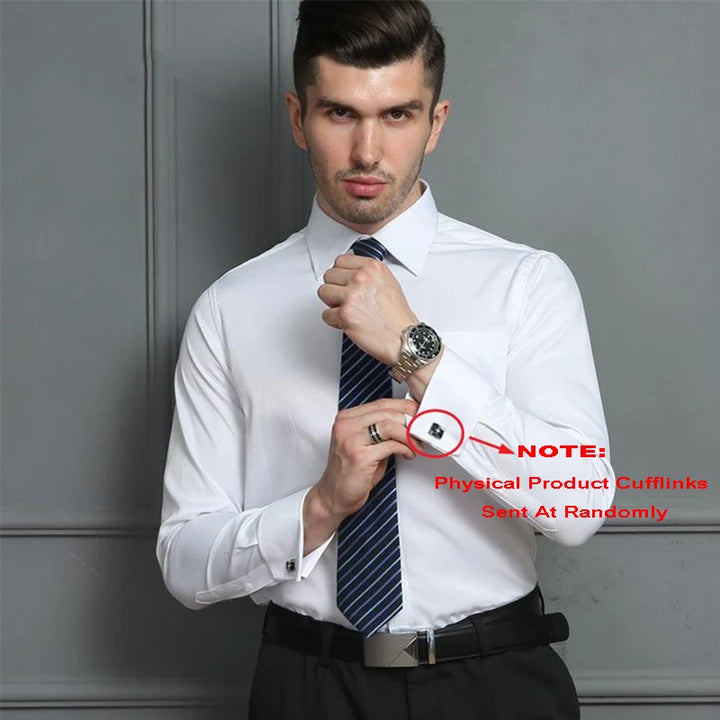 Men's Classic French Cuffs Social Dress Shirt Formal Business Standard-fit Long Sleeve Wedding Party Office Work White Shirts