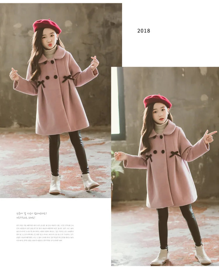 New Winter Teenager Girls Long Jackets Toddler Kids Outerwear Clothes Casual Children Keep Warm Woolen Trench Coat 3-12 Years