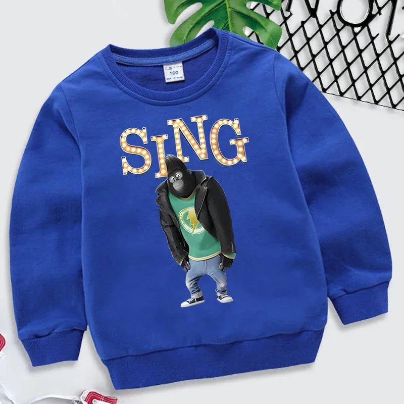 Johnny Gorilla Sing Print Children Sweatshirt Hip Hop Streetwear Autumn Kids Long Sleeve Pullover Girl Boy Johnny Gorilla Hoodie