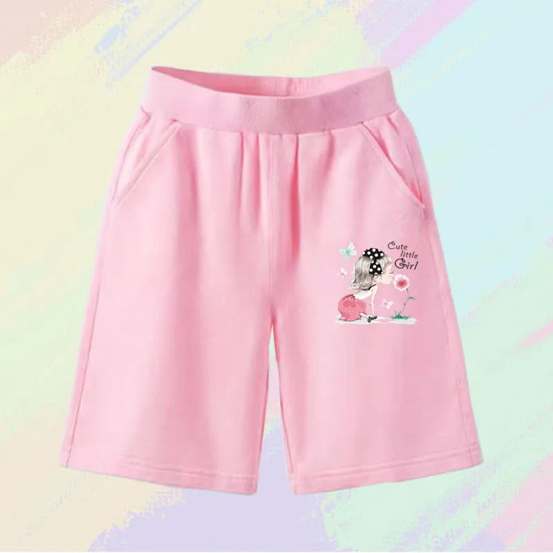 2023 Girls Summer Cat Ear Print Shorts Kids Elastic Waist Beach Short with Pocket Sports Short Pants Kids Cute Clothes 3-14y