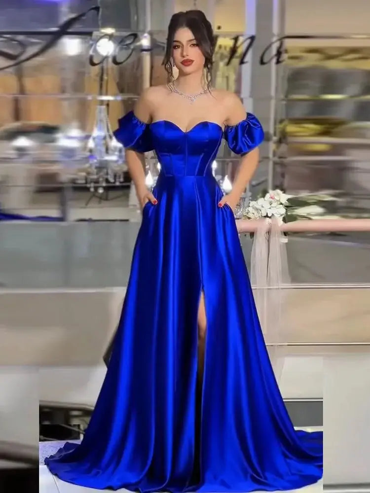 Eightale Royal Blue Evening Dresses Sweetheart Off  the Shoulder Customized Satin Prom Wedding Party Gown Vestido De Fiesta