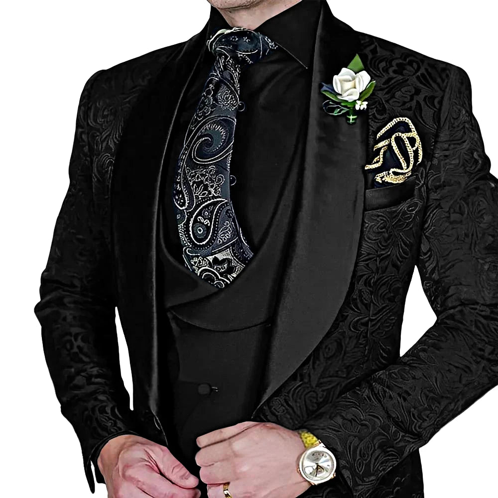 DMDRS | Jacquard Men's 3-piece Suit Set Formal Party Dress Groom's Tuxedo High Quality Elegant Men's Customized Outfit