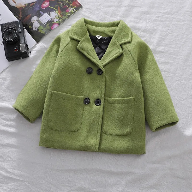 Spring Boys Jackets Child  Girl Woolen Double-breasted Baby Trench Coat Lapel Autumn Kids Outerwear  Winter Wool Overcoat