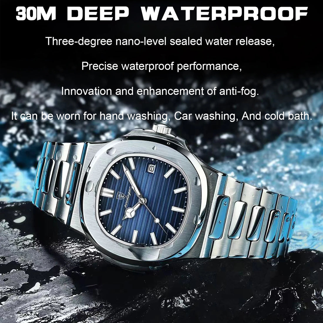 2025 New POEDAGAR Luxury Watch Business Waterproof Male Clock Luminous Date Stainless Steel Square Quartz Men Watch reloj hombre