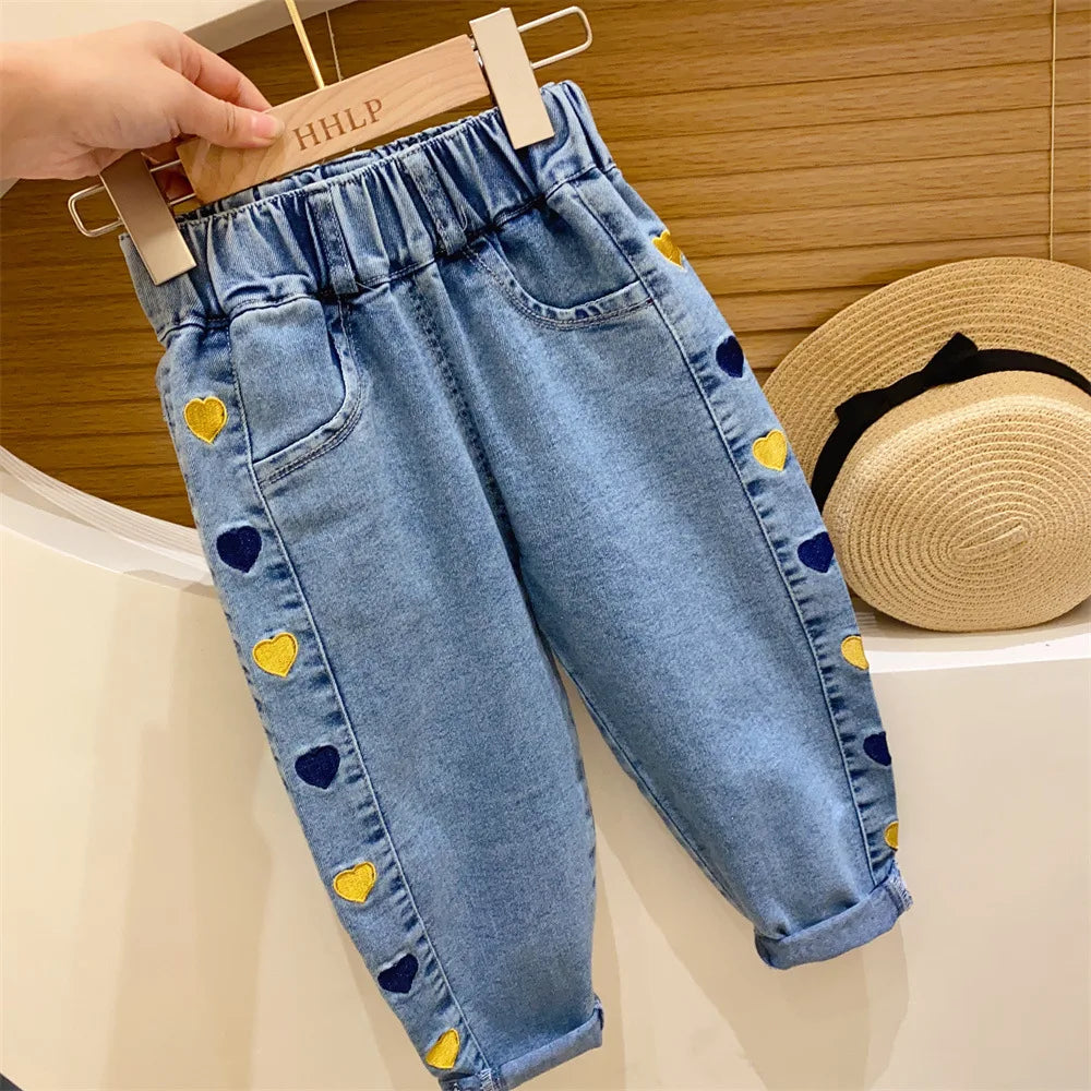 Ambroidered Flower Girl Jeans Baby Boy Kids Jeans Girl Pants Daduhey Wide Leg Pants Harem Trousers Clothes Bottoms