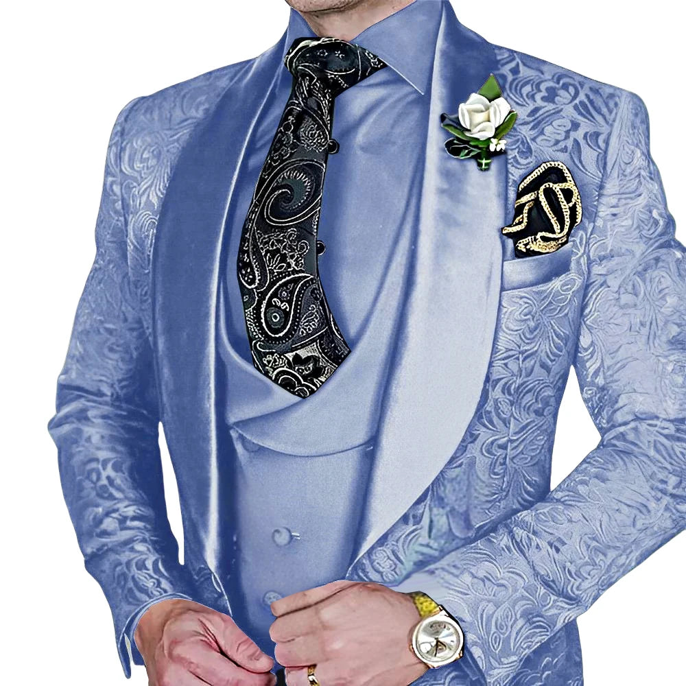 DMDRS | Jacquard Men's 3-piece Suit Set Formal Party Dress Groom's Tuxedo High Quality Elegant Men's Customized Outfit