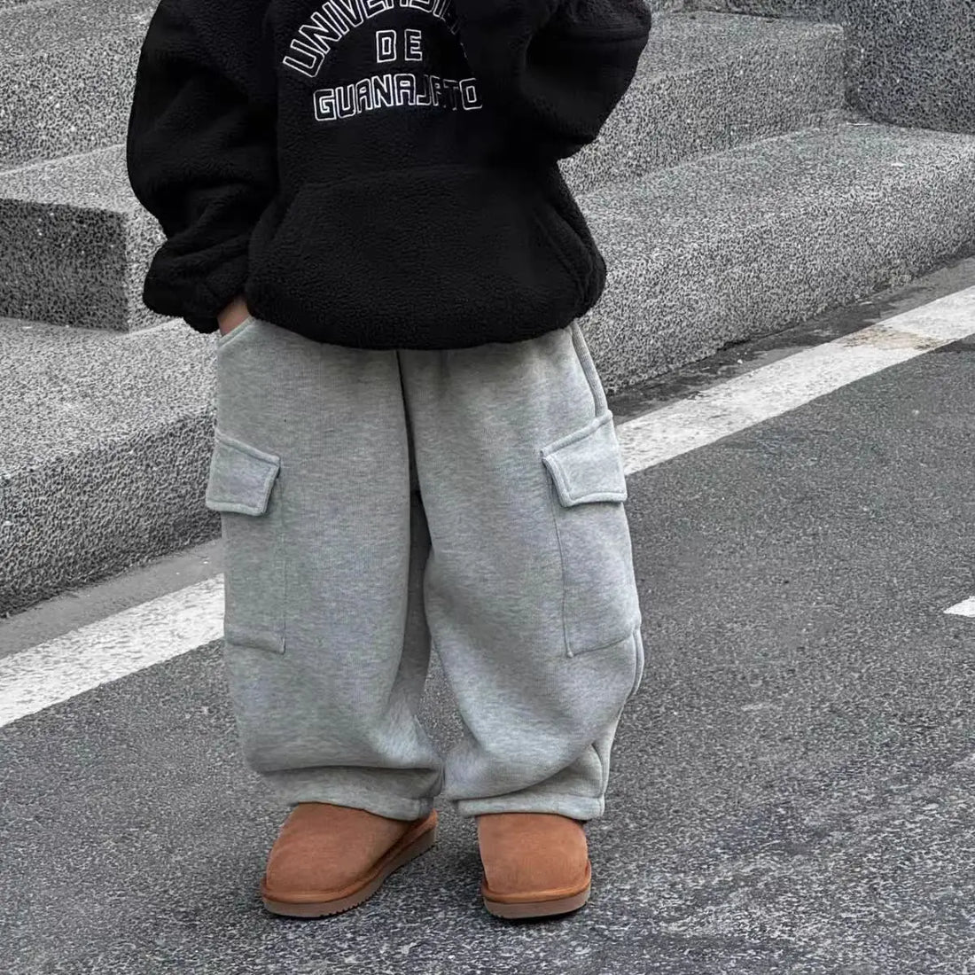 Winter Plush Kids Pants New Korean Children's Clothing Pants for Boys Thickened Pants Baby Warm Casual Kids Cargo Pants 2025