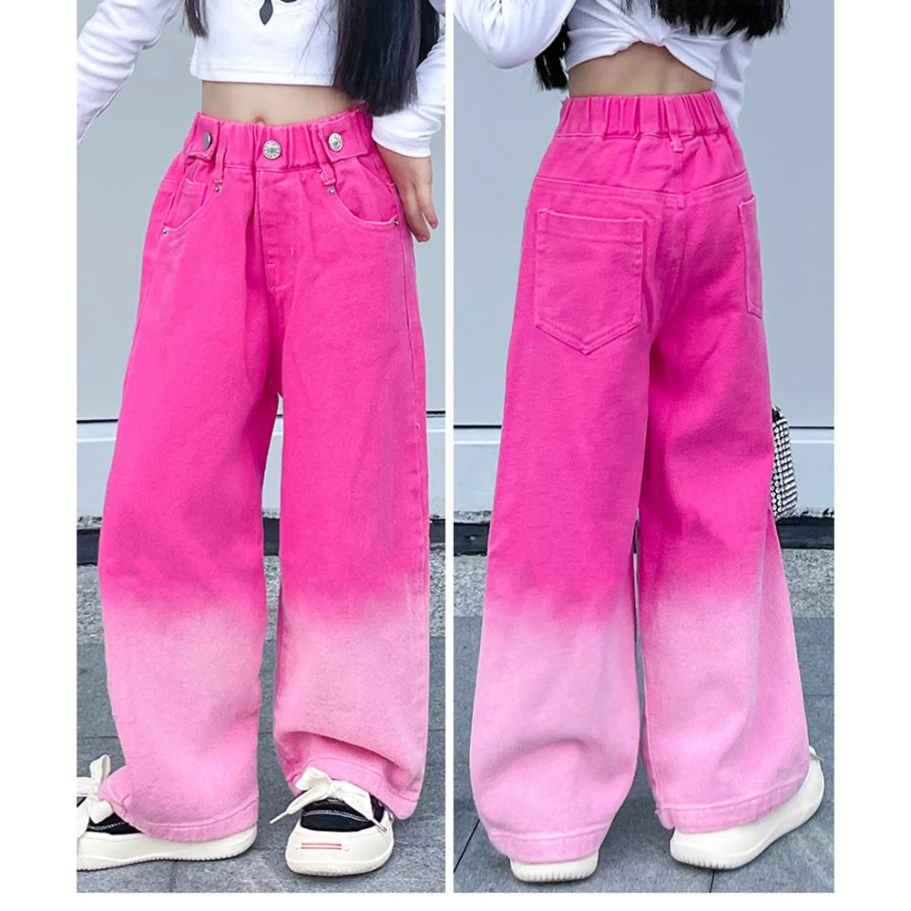 Teenagers Girl Wide Leg Jeans Kids Girls Denim Pants Children Outwear Long Trousers Girl JAZZ Clothing Fall Spring 110-170