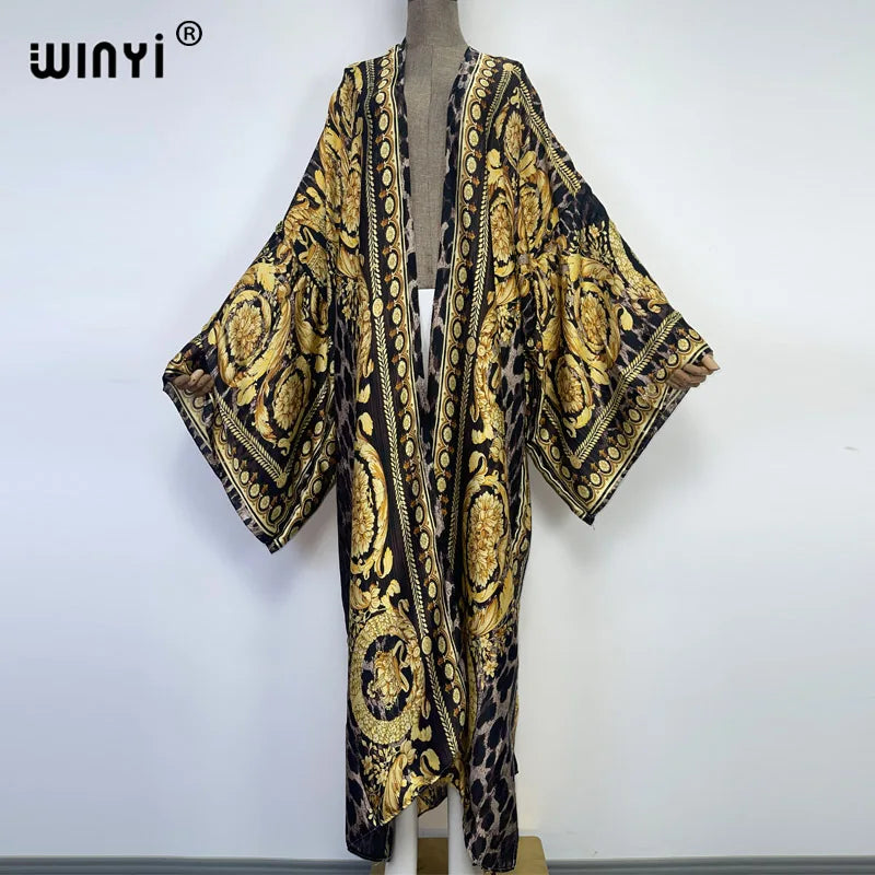 vestido longo Women Cardigan robe Cocktail sexcy Boho Maxi African Holiday Batwing Sleeve Silk Robe