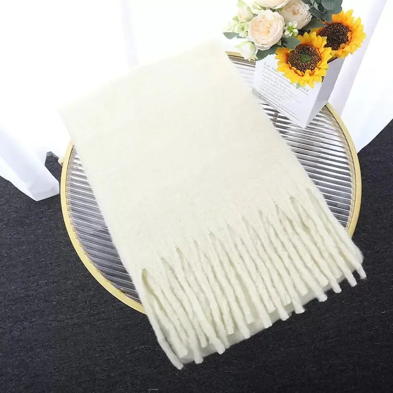 230*37cm Winter Scarf Women Luxury   Scarf Thickened Warm Shawl Classic Tassels Fluffy Scarf Solid Color Soft Shawl