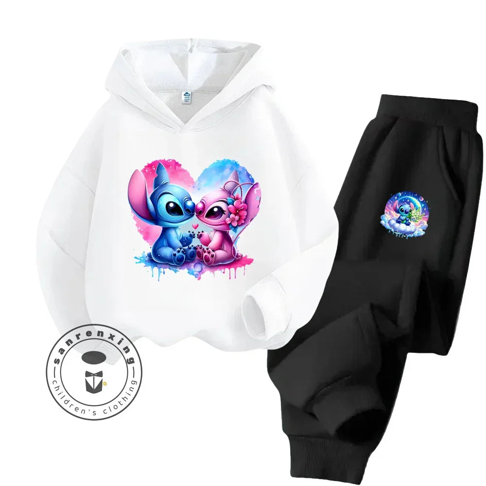 Cartoon Stitch Fall Winter Fashion Kawaii Sports Hoodie Set for Boys Girls Kids with High Quality Wear Resistant Cheap Fashion